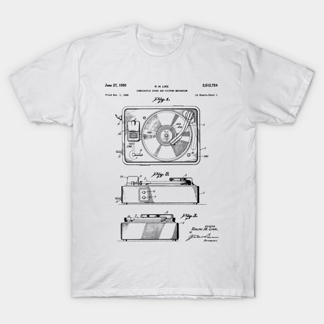 Record Player Patent - Vinyl Fan Music Lover Art - White T-Shirt by patentpress